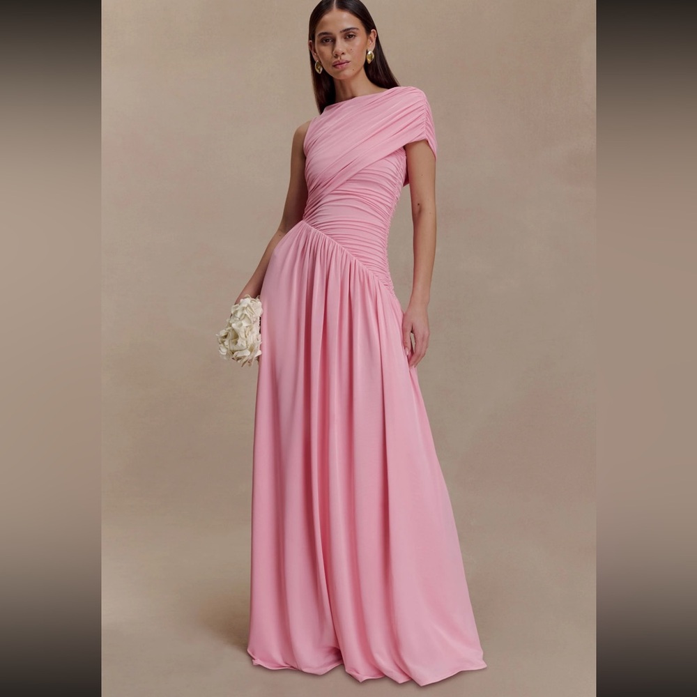 Meshki Ayeshya Slinky Asymmetric Maxi Dress Candy Pink